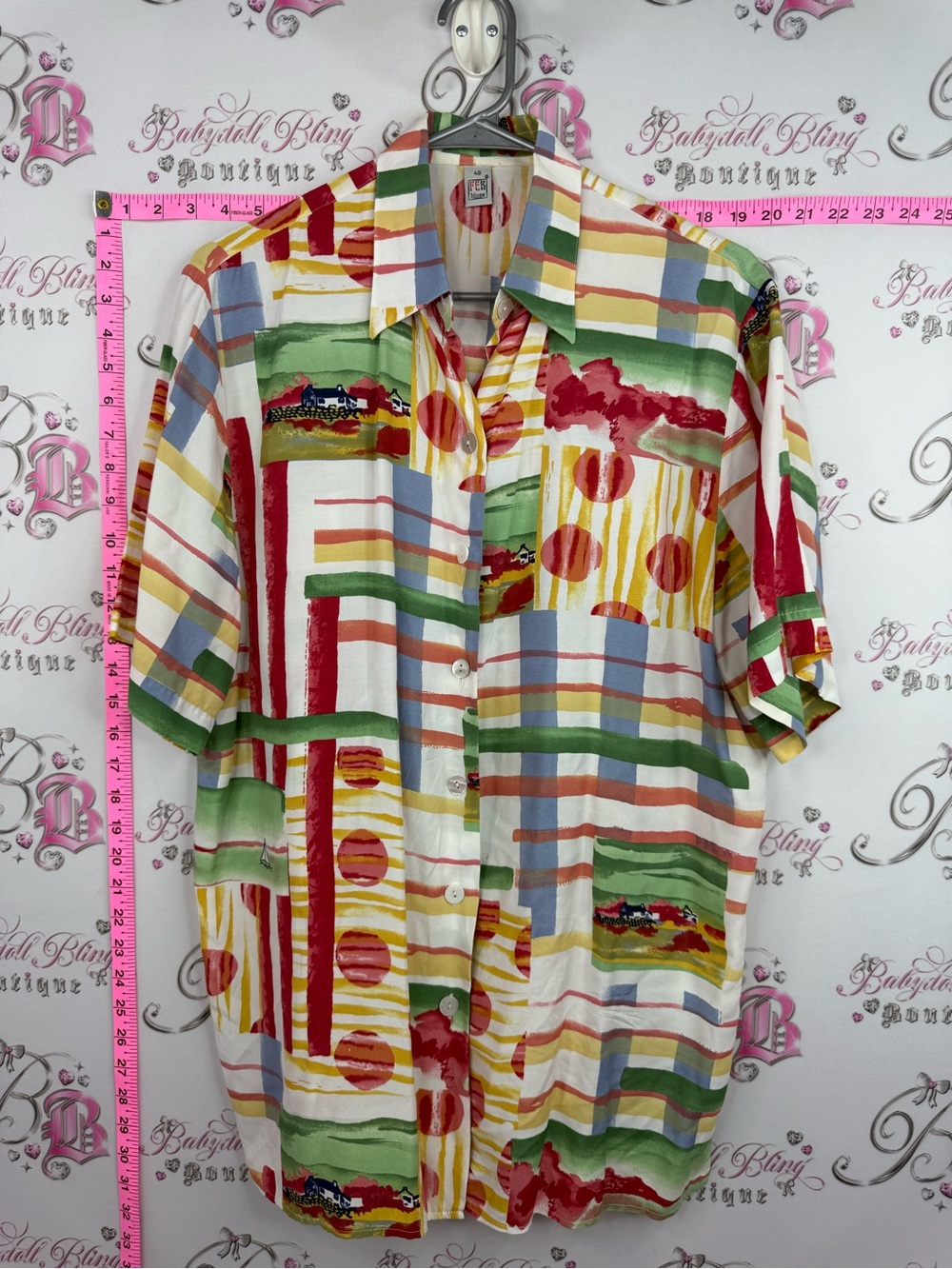 FER BLUSE shirt colourful paint Abstract Print Short-Sleeve Button-Up Shirt